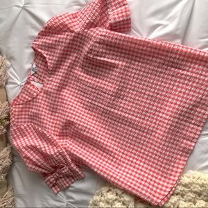 Crown & Ivy Short Sleeve Gingham Bow Top Blouse Medium